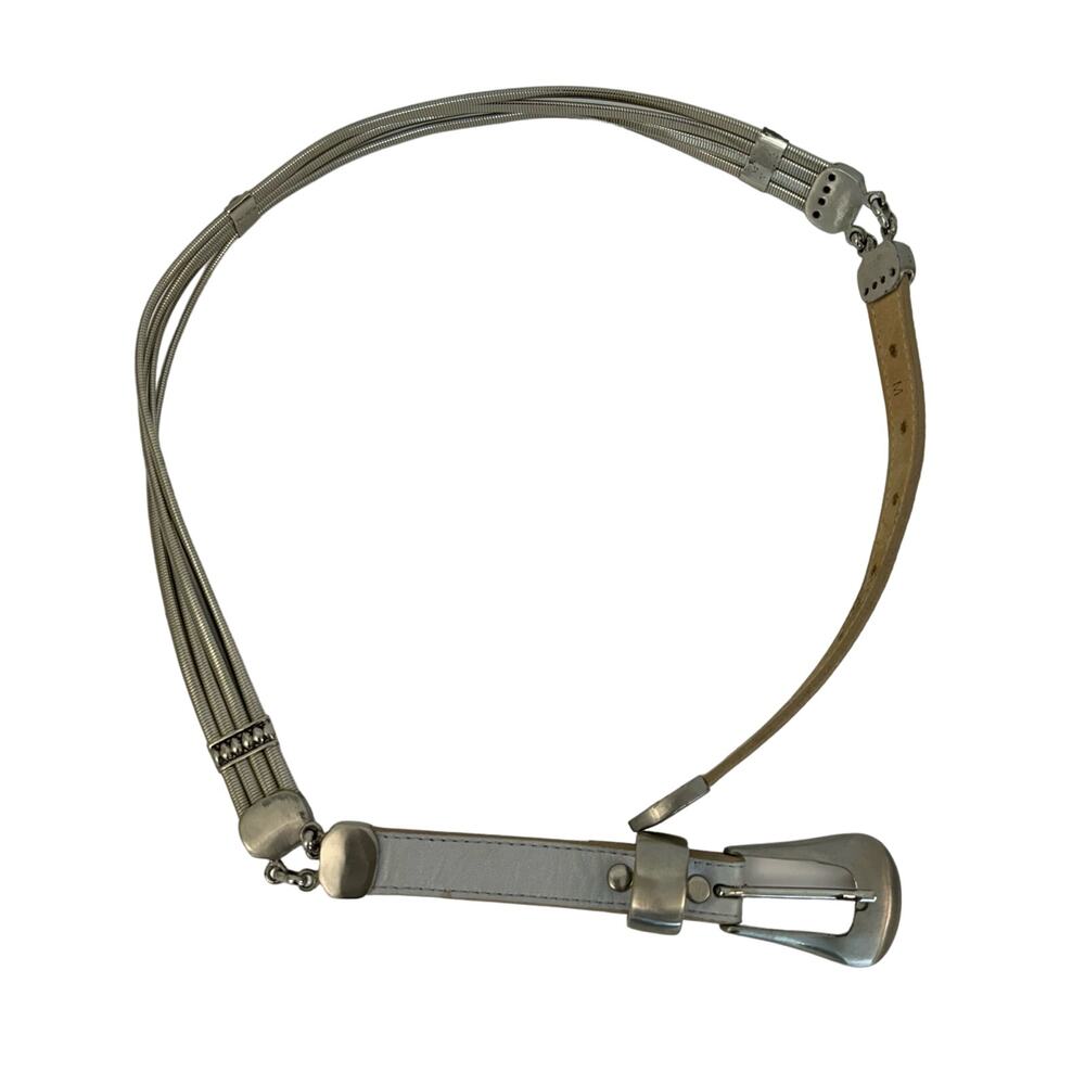 Cache Metallic Silver Leather and Stretch Chain Belt Size M 9705